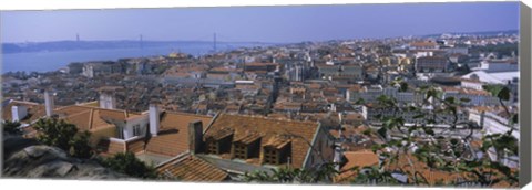 Framed High angle view of a city viewed from a castle, Castelo De Sao Jorge, Lisbon, Portugal Print