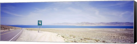 Framed Road sign at the roadside, Nevada State Route 446, Pyramid Lake, Nevada, USA Print