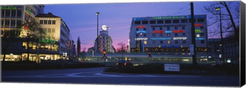 Framed Buildings lit up at dusk, Karlsplatz, Munich, Bavaria, Germany Print