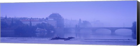 Framed Arch bridge across a river, National Theatre, Legii Bridge, Vltava River, Prague, Czech Republic Print