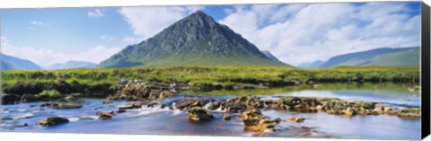 Framed River with a mountain in the background, Buachaille Etive Mor, Loch Etive, Rannoch Moor, Highlands Region, Scotland Print