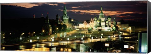 Framed Red Square at night, Kremlin, Moscow, Russia Print