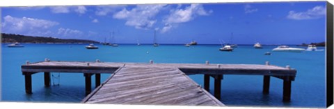 Framed Pier with boats in the background, Sandy Ground, Anguilla Print