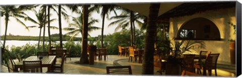 Framed Restaurant surrounded with palm trees, Pilipan Restaurant, Watamu, Coast Province, Kenya Print