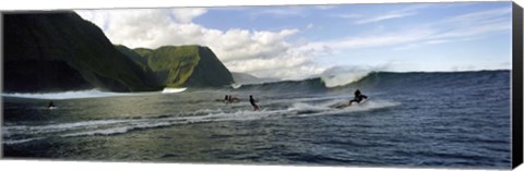 Framed Surfers in the sea, Hawaii, USA Print