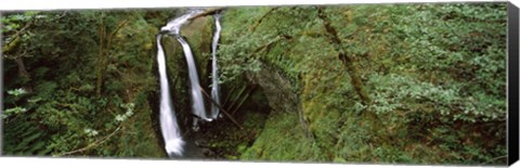 Framed High angle view of a waterfall in a forest, Triple Falls, Columbia River Gorge, Oregon (horizontal) Print