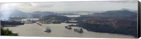 Framed Container ships in a canal, Miraflores, Panama Canal, Panama Print