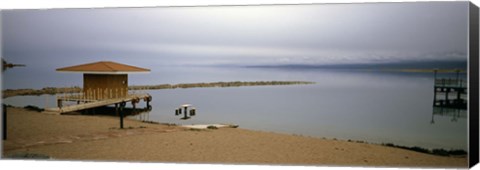 Framed Tourist resort on the beach, Lake Issyk-kul, Issyk Kul Province, Kyrgyzstan Print