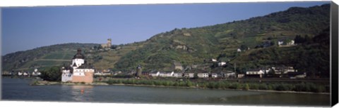 Framed Castle at the waterfront, Pfalz Castle, Rhine River, Kaub, Koblenz, Rhineland-Palatinate, Germany Print