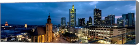 Framed Buildings lit up at night, St. Catherine&#39;s Church, Hauptwache, Frankfurt, Hesse, Germany Print