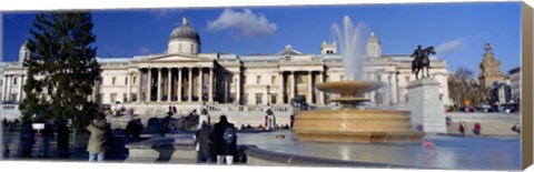 Framed Fountain with a museum on a town square, National Gallery, Trafalgar Square, City Of Westminster, London, England Print