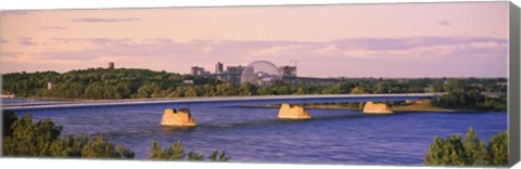 Framed Bridge across a river with Montreal Biosphere in the background, Pont De La Concorde, Montreal, Quebec, Canada Print