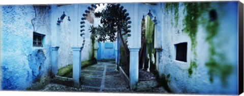 Framed Painted wall of medina, Chefchaouen, Morocco Print