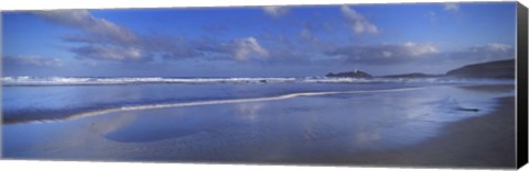 Framed Beach at sunrise, Gwithian Beach, Godrevy Lighthouse, Cornwall, England Print