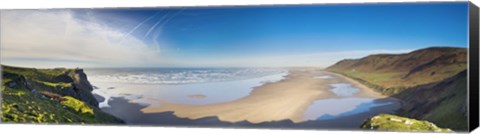 Framed Cliff at seaside, Rhossili Bay, Gower Peninsular, South Wales, Wales Print