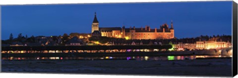 Framed Castle and Loire bridge lit up at night, Gien, Loiret, Loire Valley, Centre Region, France Print