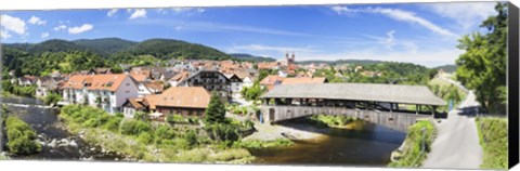 Framed Wooden bridge across a stream, Forbach, Murgtal Valley, Black Forest, Baden-Wurttemberg, Germany Print