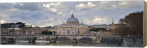 Framed Arch bridge across Tiber River with St. Peter&#39;s Basilica in the background, Rome, Lazio, Italy Print