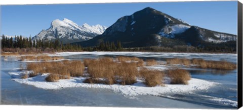 Framed Salt lake with mountain range in the background, Mt Rundle, Vermillion Lake, Banff National Park, Alberta, Canada Print