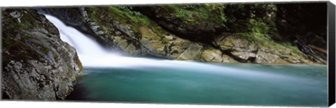 Framed Water falling into a river, Falls Creek, Hollyford River, Fiordland National Park, South Island, New Zealand Print