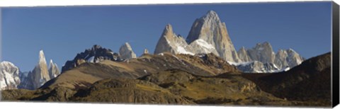 Framed Low angle view of mountains, Mt Fitzroy, Cerro Torre, Argentine Glaciers National Park, Patagonia, Argentina Print