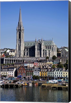 Framed Immigrant Embarkation Harbour, Terraced Houses and St Colman&#39;s Cathedral, Cobh, County Cork, Ireland (vertical) Print