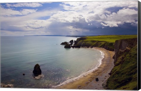 Framed Aerial View of Ballydowane Beach, Copper Coast, County Waterford, Ireland Print