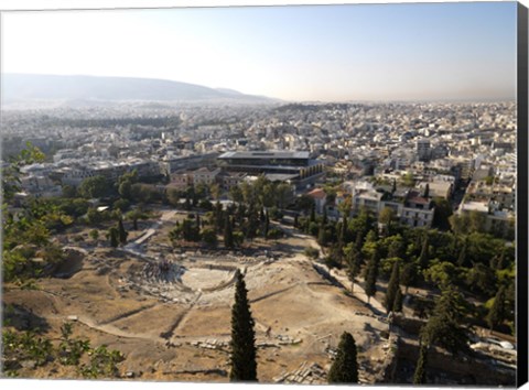 Framed Ruins of a theater with a cityscape in the background, Theatre of Dionysus, Acropolis Museum, Acropolis, Athens, Attica, Greece Print