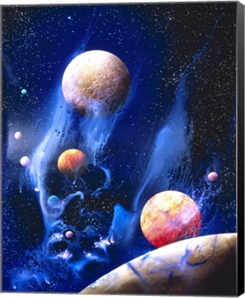 Framed Conceptualized universe with planets (vertical) Print