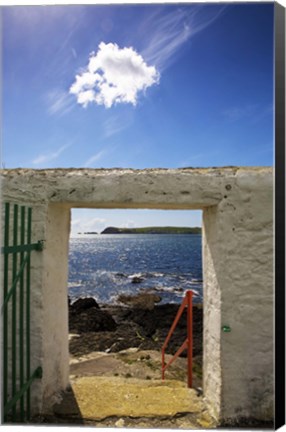 Framed Doorway near Ballynacourty Lighthouse, With View To Helvick Head, County Waterford, Ireland Print