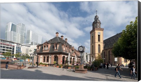 Framed Church in a city, St. Catherine&#39;s Church, Hauptwache, Frankfurt, Hesse, Germany Print