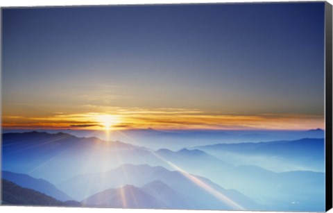 Framed Sunrise over mountain range Print