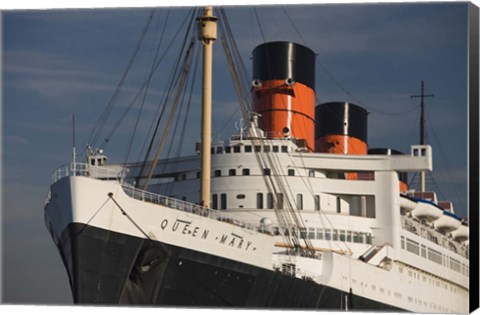 Framed Rms Queen Mary cruise ship at a port, Long Beach, Los Angeles County, California, USA Print