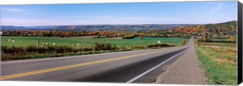 Framed Road passing through a field, Finger Lakes, New York State, USA Print