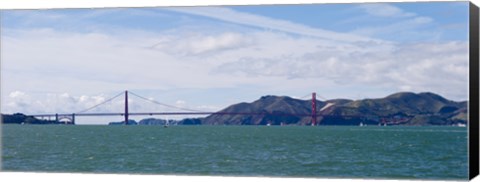 Framed Boats sailing near a suspension bridge, Golden Gate Bridge, San Francisco Bay, San Francisco, California, USA Print