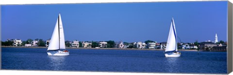 Framed Sailboats in the Atlantic ocean with mansions in the background, Intracoastal Waterway, Charleston, South Carolina, USA Print