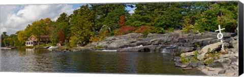 Framed Trees at the riverside, Moon River, Bala, Muskoka, Ontario, Canada Print