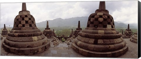 Framed 9th century Buddhist temple Borobudur on Java Island, Indonesia Print