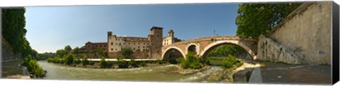 Framed Bridge across a river, Pons Fabricius, Tiber River, Rome, Lazio, Italy Print