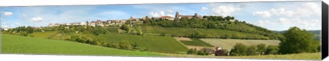 Framed Vineyards with the town on a hill, Vezelay, Yonne, Burgundy, France Print