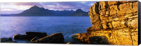 Framed Rock formations at coast, Elgol, Black Cuillin, Isle of Skye, Inner Hebrides, Scotland Print