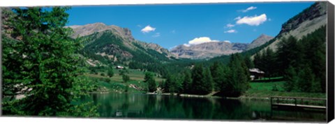 Framed Reflection of trees in a lake, Estenc Valley, French Riviera, France Print