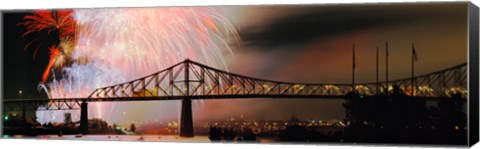 Framed Fireworks over the Jacques Cartier Bridge at night, Montreal, Quebec, Canada Print