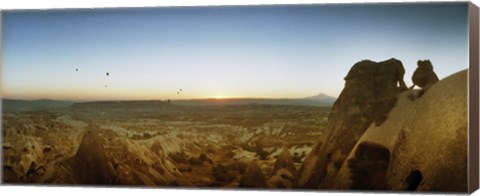 Framed Rock formations on a landscape at sunrise, Cappadocia, Central Anatolia Region, Turkey Print