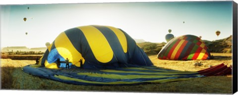 Framed Hot air balloon being deflated, Cappadocia, Central Anatolia Region, Turkey Print