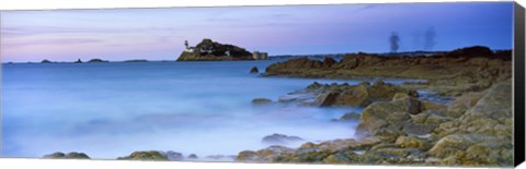 Framed Lighthouse at L&#39;ile Louet, Tahiti Bay, Carantec, Finistere, Brittany, France Print