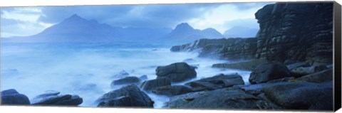 Framed Black Cuillin and waves at coast, Elgol, Isle of Skye, Inner Hebrides, Highlands Region, Scotland Print