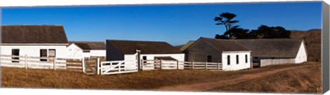 Framed Dairy buildings at Historic Pierce Point Ranch, Point Reyes National Seashore, Marin County, California, USA Print