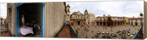 Framed Balcony overlooking the Plaza de la Catedral, Old Havana, Havana, Cuba Print