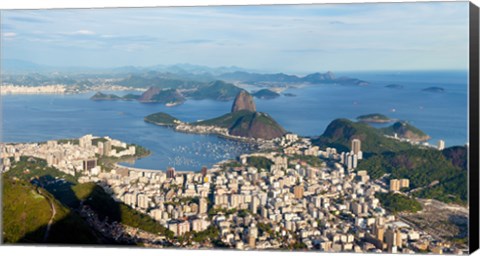 Framed High angle view of the city with Sugarloaf Mountain in background, Guanabara Bay, Rio De Janeiro, Brazil Print